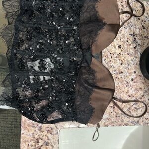 Zara Black and Brown Sequin Lace Crop Top